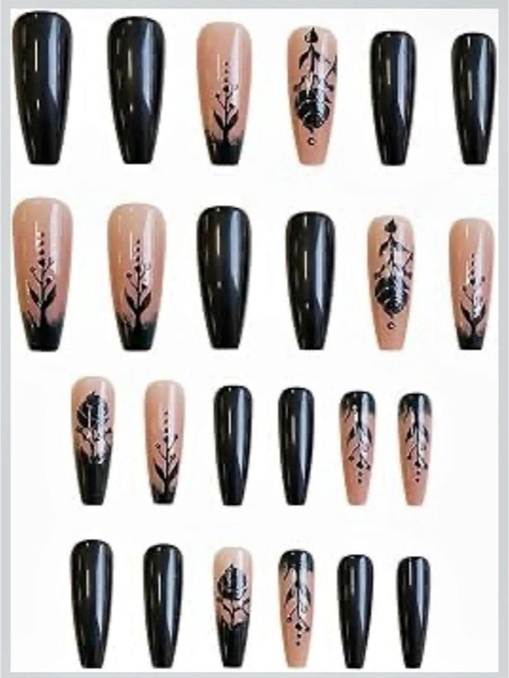 Coffin Floral Press-On Nails in Black & Pink